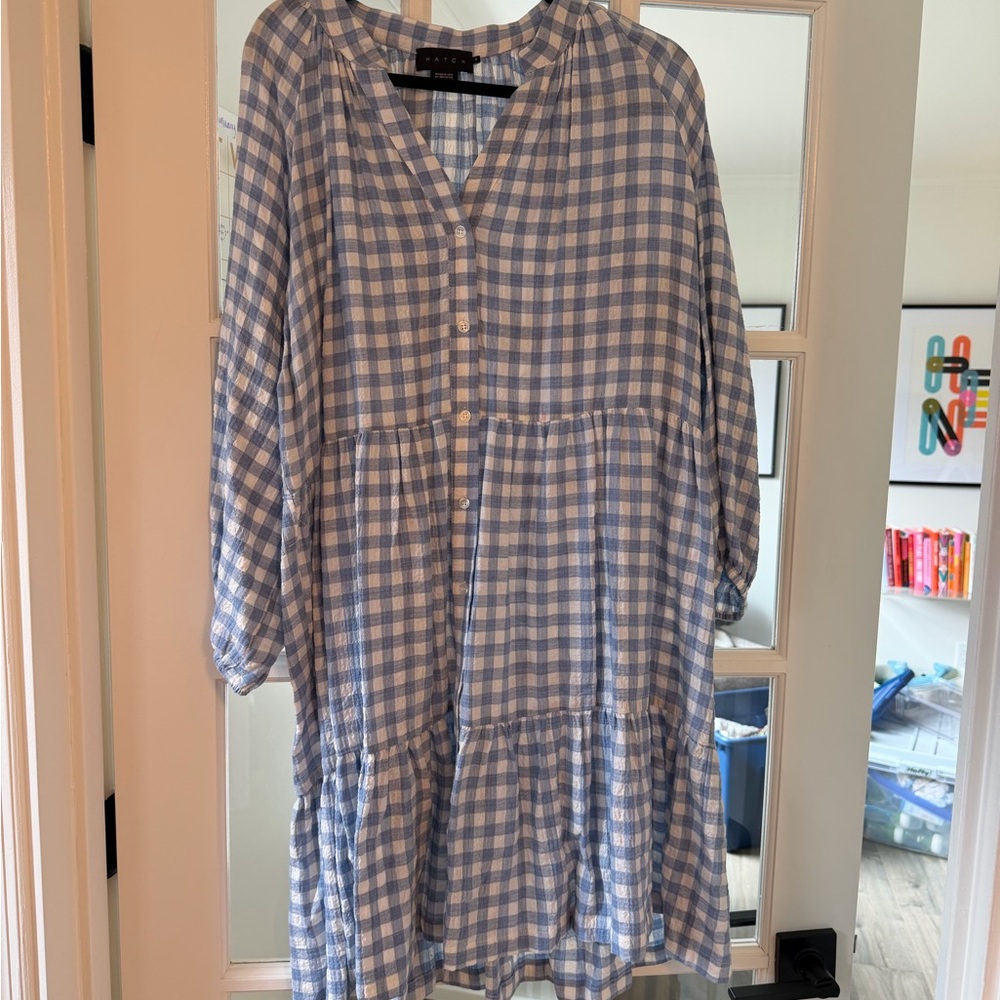 Hatch Maternity Blue Gingham Checkered Dress